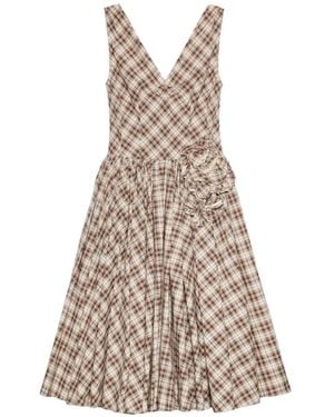 Prada Embroidered Checked Poplin Dress - White