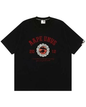 Aape By A Bathing Ape Aapeunvs Moonface Graphic-Print Logo-Patch T-Shirt - Black