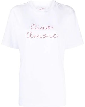 Giada Benincasa Embroidered-Slogan Cotton T-Shirt - White