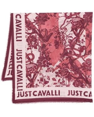 Just Cavalli Modal Printed Frayed Scarf - Red