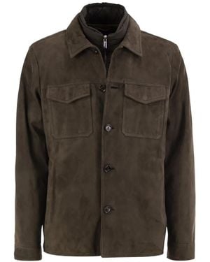Moorer Torquato-Tz Suede Layered-Detail Jacket - Brown