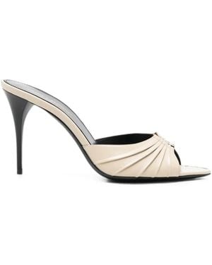 Saint Laurent Babylon Ruched Leather Sandals - White
