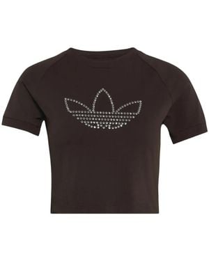 adidas Trefoil-Logo Rhinestone-Embellished T-Shirt - Black