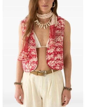 MAISON HOTEL Floral-Print Quilted Vest - Red