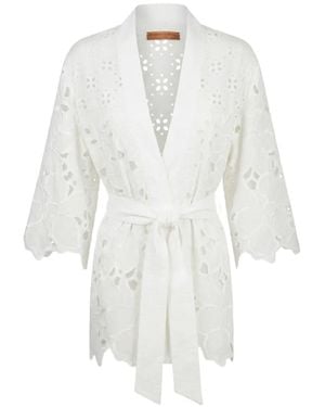 Ermanno Scervino Openwork Belted Kimono - White
