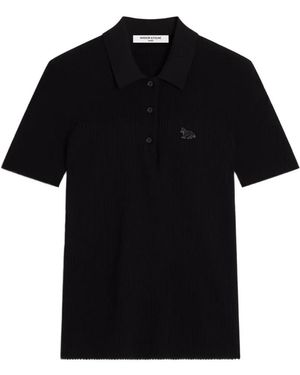 Maison Kitsuné Fox Rib-Knit Polo Shirt - Black