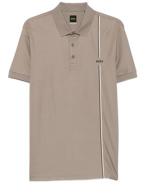 BOSS Logo-Print Striped Polo Shirt - Grey
