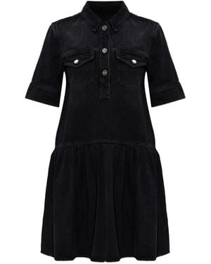 Ganni Short-sleeved Denim Dress - ブラック
