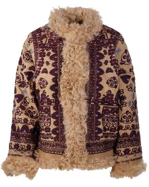 Antik Batik Floral Fur Trim Jacket - Brown