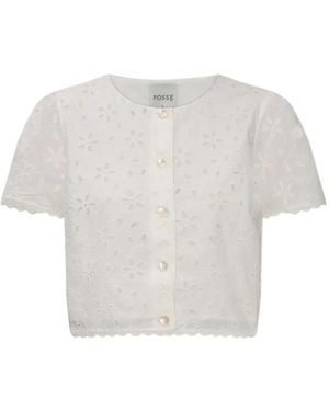 Posse Salma Floral-Embroidered Crop Top - White