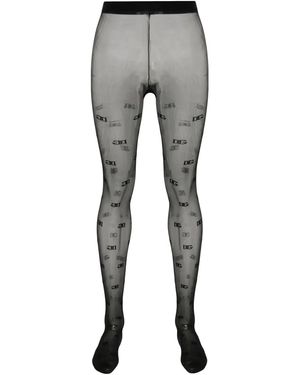 Dolce & Gabbana Dna Monogram-Pattern Tights - Grey
