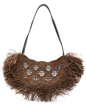 Rabanne Crescent Moon Fringed Shoulder Bag - Brown