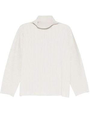 Pleats Please Issey Miyake A-Poc Shell Pleated Mock-Neck Top - White