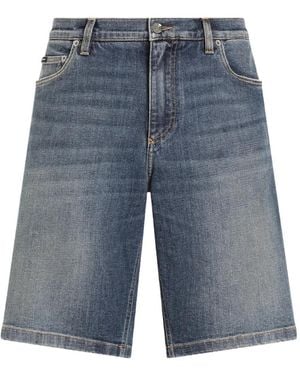 Dolce & Gabbana Light Blue Wash Stretch Denim Shorts - Grey