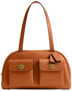 COACH Pocket Turnlock Leather Satchel - Brown