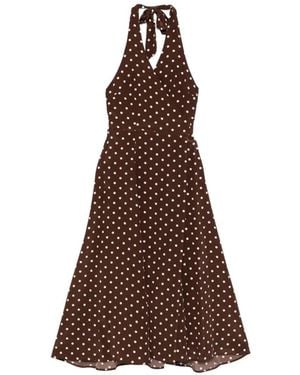 P.A.R.O.S.H. Polka-Dot Halterneck Midi Dress - Brown