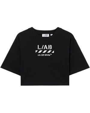 LAB C.O. OFF WHITE Diagonal Cropped T-Shirt - Black