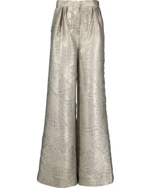 Alberta Ferretti Wide-Leg Metallic-Jacquard Trousers - Grey