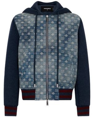 DSquared² Cardigan Con Zip E Monogramma D2 - Blu