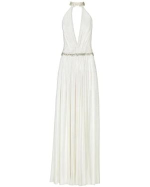 Costarellos Juliette Crystal-Embellished Halterneck Gown - White