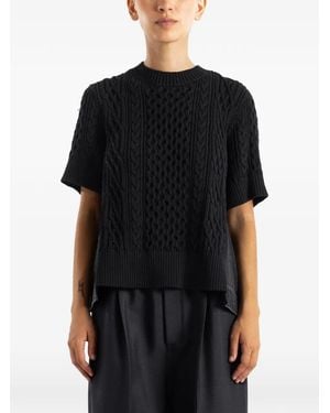 Sacai Cable-Knit Hybrid-Denim Jumper - Black