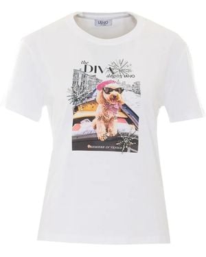 Liu Jo Graphic-Print Rhinestone-Embellished T-Shirt - White
