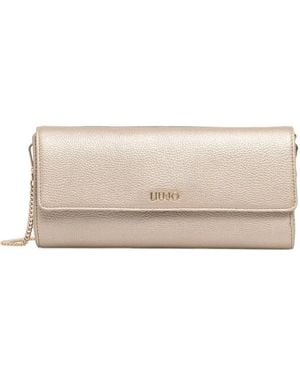Liu Jo Grained-Effect Logo-Plaque Clutch Bag - Natural