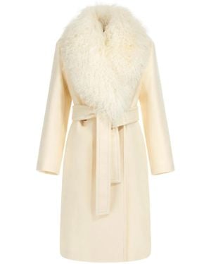 Roberto Cavalli Shearling-Trimmed Coat - Natural