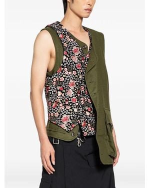 Comme des Garçons Floral-Print Spliced Panelled Cotton Vest - Black