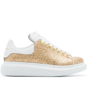 McQueen Gold Oversized Leather Glitter Trainers - White