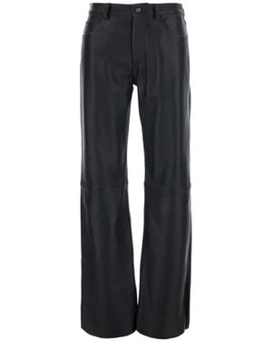 Grifoni Wide-Leg Leather Pants - Black