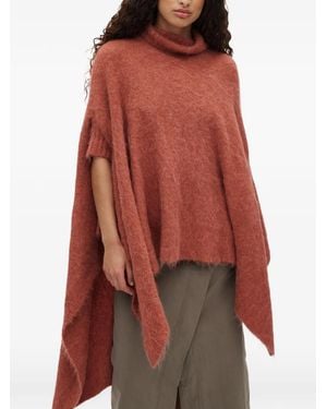 Rabens Saloner Dede Asymmetric Brushed-Knit Poncho - Red