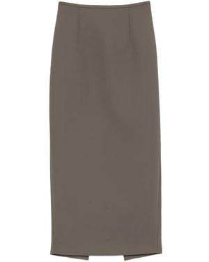 KHAITE Winton Rear-Slit Midi Skirt - Gray