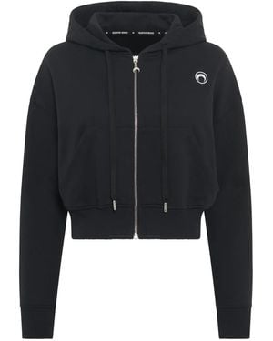 Marine Serre Moon-Logo Zip-Fastening Hoodie - Black