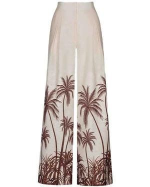 ANDRES OTALORA Palm Print Palazzo Trousers - White