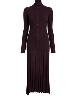 Proenza Schouler Ribbed Pleated Midi Day Dress - Purple