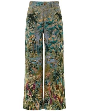FARM Rio Petricor Jacquard Wide-Leg Denim Trousers - Green