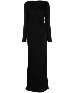 Del Core Gathered Long-Sleeve Gown - Black