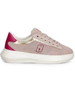 Liu Jo Rhinestone-Logo Suede Trainers - Pink