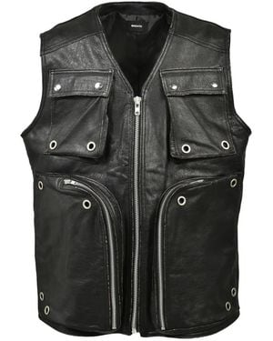 BREATH Grunge Eyelet-Embellished Leather Cargo Vest - Black