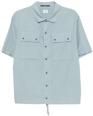 C.P. Company Logo-Embroidered Short-Sleeve Overshirt - Blue