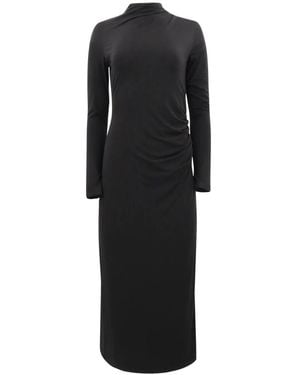 Vince Ruched-Detail Flared Midi Dress - Black