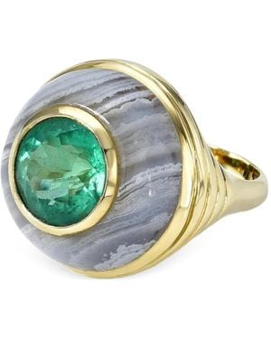 Retrouvai Petite Lollipop Ring Mit Smaragd Und Blauem Achat - Mettallic