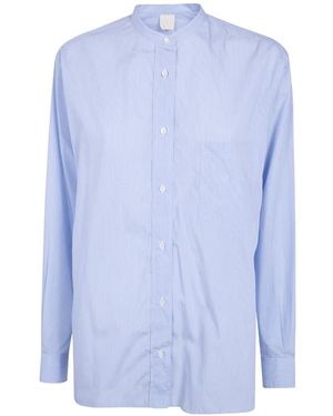 Aspesi Striped-Pattern Band-Collar Shirt - Blue