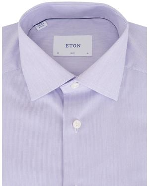 Eton Camicia A Righe Con Bottoni - Viola