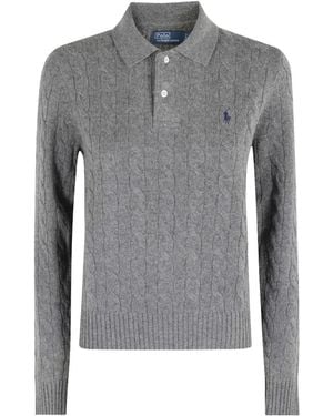 Polo Ralph Lauren Cable-Knit Wool/Cashmere Polo Jumper - Grey