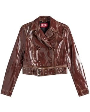 DIESEL Patent-Leather Jacket With Large Belt - Brown