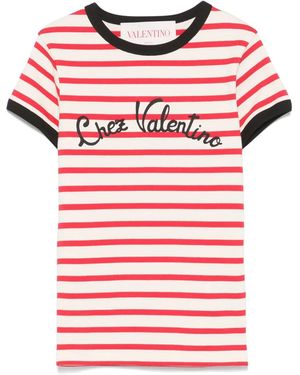 Valentino Garavani Striped Jersey Cotton T-Shirt - Red