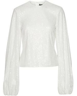 ROTATE BIRGER CHRISTENSEN Sequin-Embellished Long-Sleeve Blouse - White