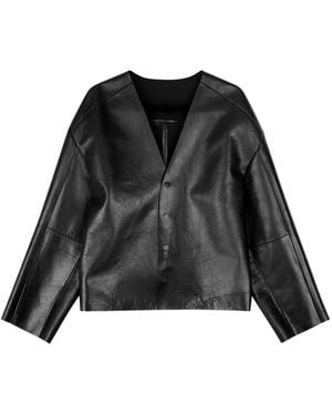 Entire studios V-Neck Leather Jacket - Black